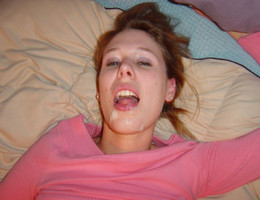 A girls giving a blowjob and taking a facial gall Image 2