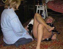 Two hot chubby women play with each others tits. Image 4