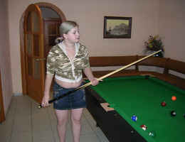 My naughty chubby girlfriend always looses playing pool for undressing. Image 1