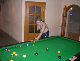 My naughty chubby girlfriend always looses playing pool for undressing. Image 5