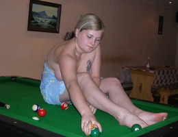 My naughty chubby girlfriend always looses playing pool for undressing. Image 8